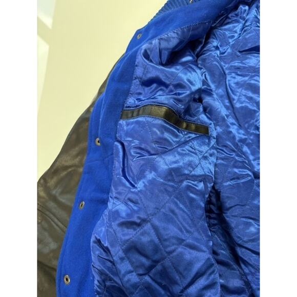 G-III Carl Banks NY Giants Leather Varsity Bomber Jacket Blue/Black Mens Size XL - Picture 13 of 16
